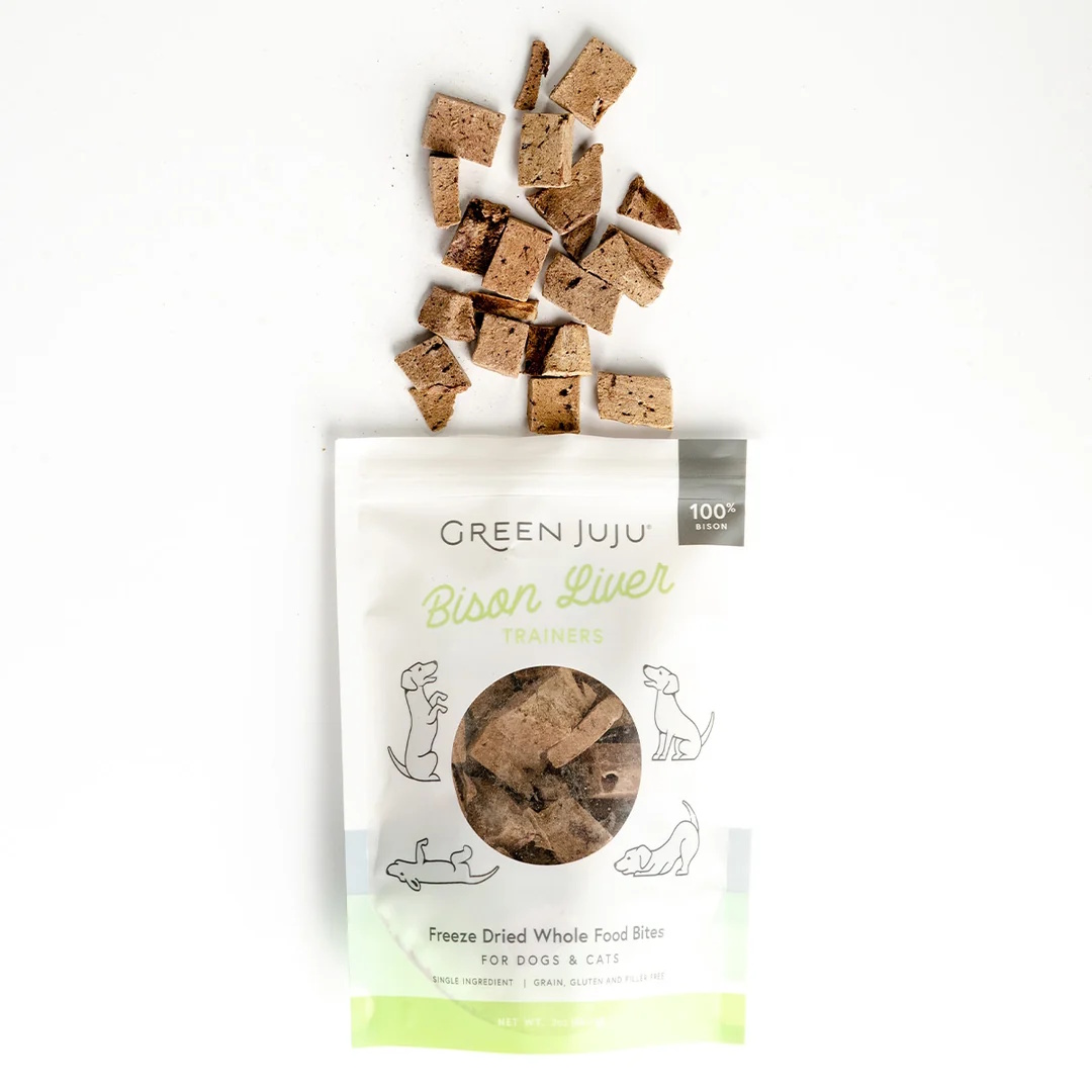 Green Juju Bison Liver Trainers freeze-dried grass-fed bison liver treats for dogs and cats