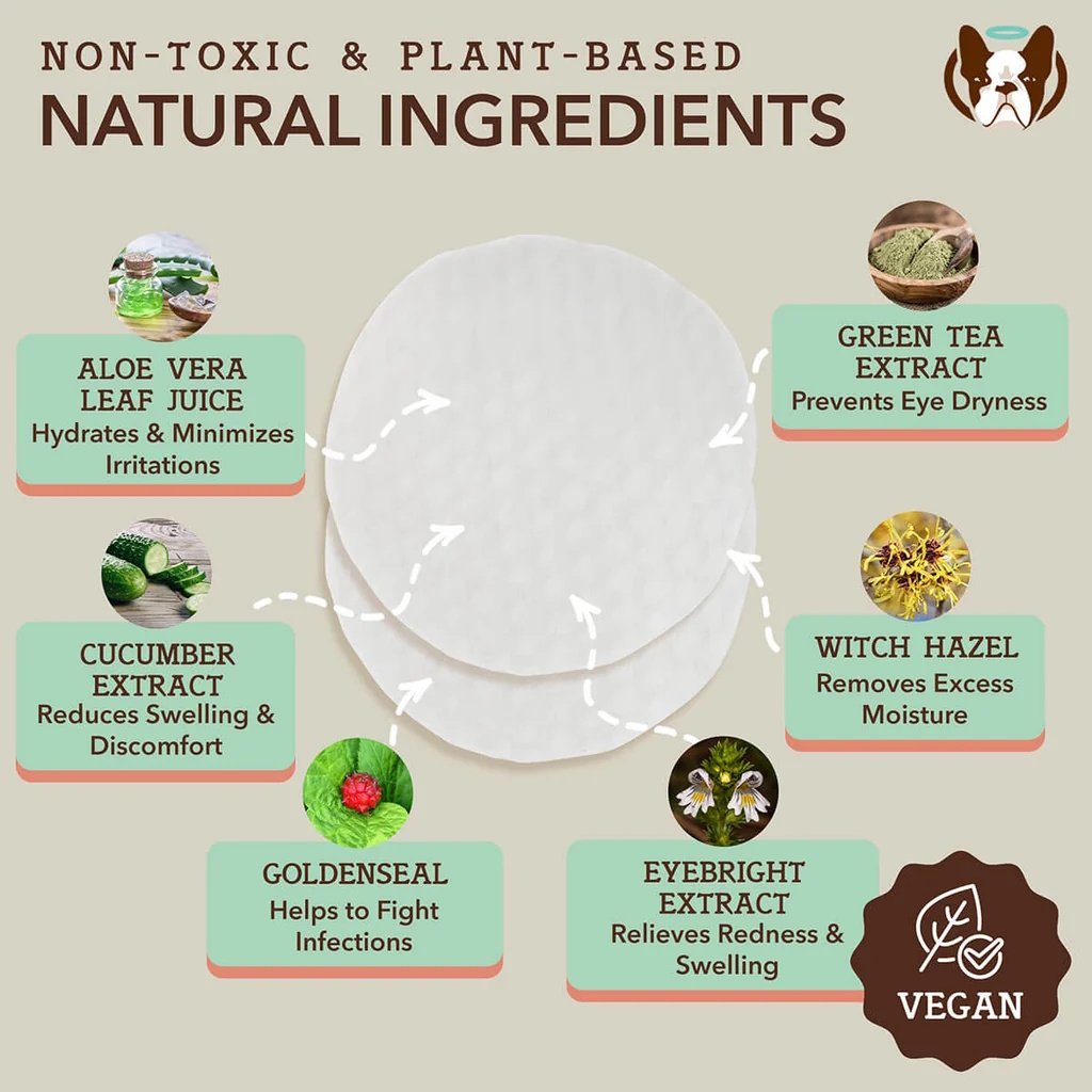 Natural Dog Company Eye Wipes for Dogs for gently cleaning tear stains, eye discharge, crust and debris around the eyes
