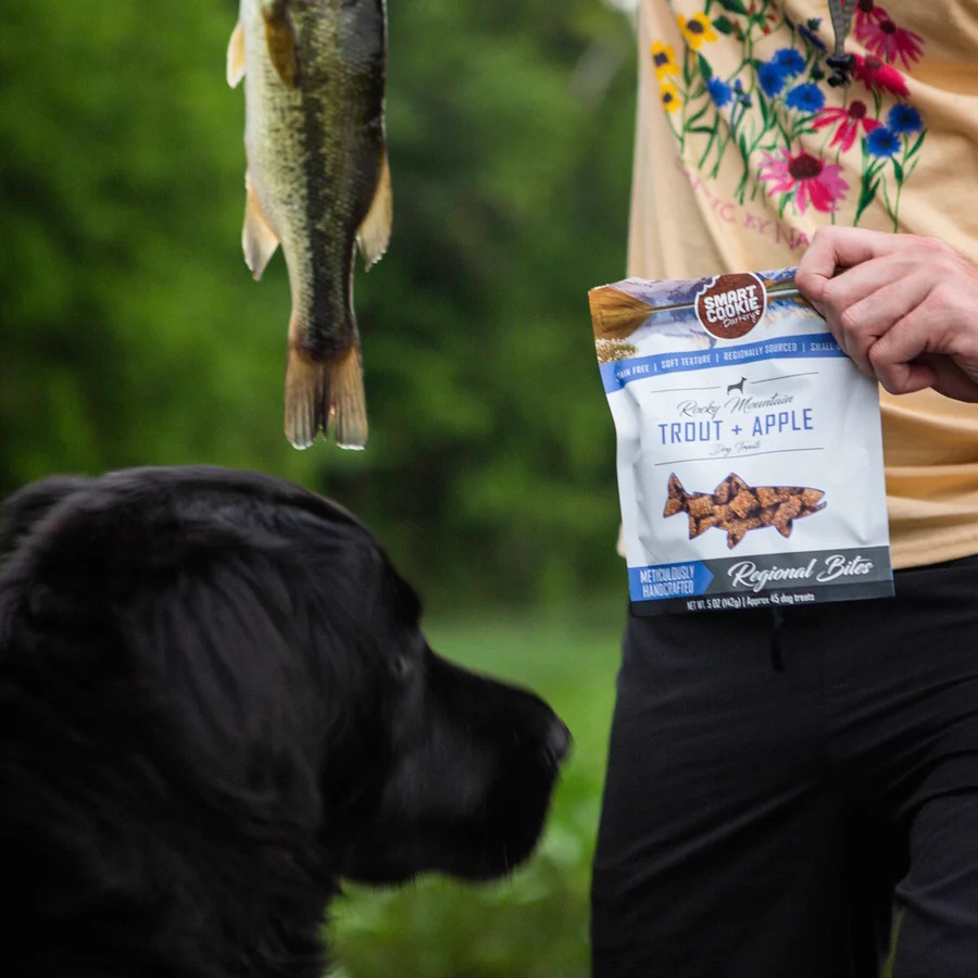 Smart Cookie Trout and Apple soft and chewy grain-free dog treats made with real trout and apples