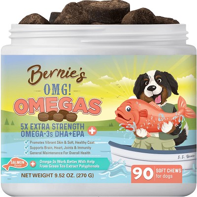 Bernie's OMG! Omegas 5X Extra Strength Omega-3 DHA + EPA Dog Supplement, Salmon Flavor, 90 Count