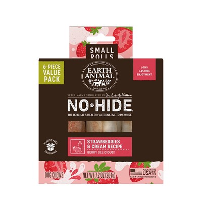 Earth Animal No-Hide Strawberries & Cream Rawhide-Free Small Rolls Dog Treats, 6 Count