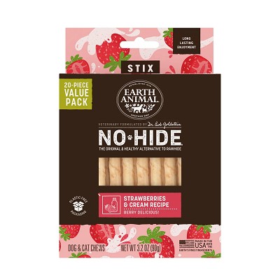 Earth Animal No-Hide Strawberries & Cream Rawhide-Free Stix Dog Treats, 20 Count