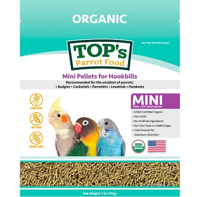 TOP's Parrot Food Organic Mini Pellets Bird Food, 1-lb bag